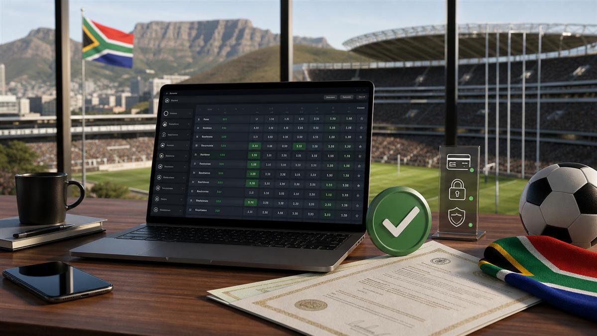 Editorial sports betting verification desk with abstract odds and license documents